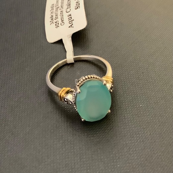 Sterling Silver Genuine Gemstone Aqua Chalcedony Ring Size-8 - Picture 2 of 16